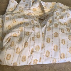 LOFT women’s Casual White Shirt with Gold Pattern
